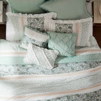 9 Piece Cotton Percale Comforter Set Aqua Queen