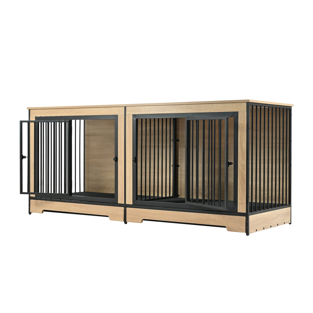 Wooden Dog Crate Furniture with Two Combined Rooms for Medium to Large Dogs