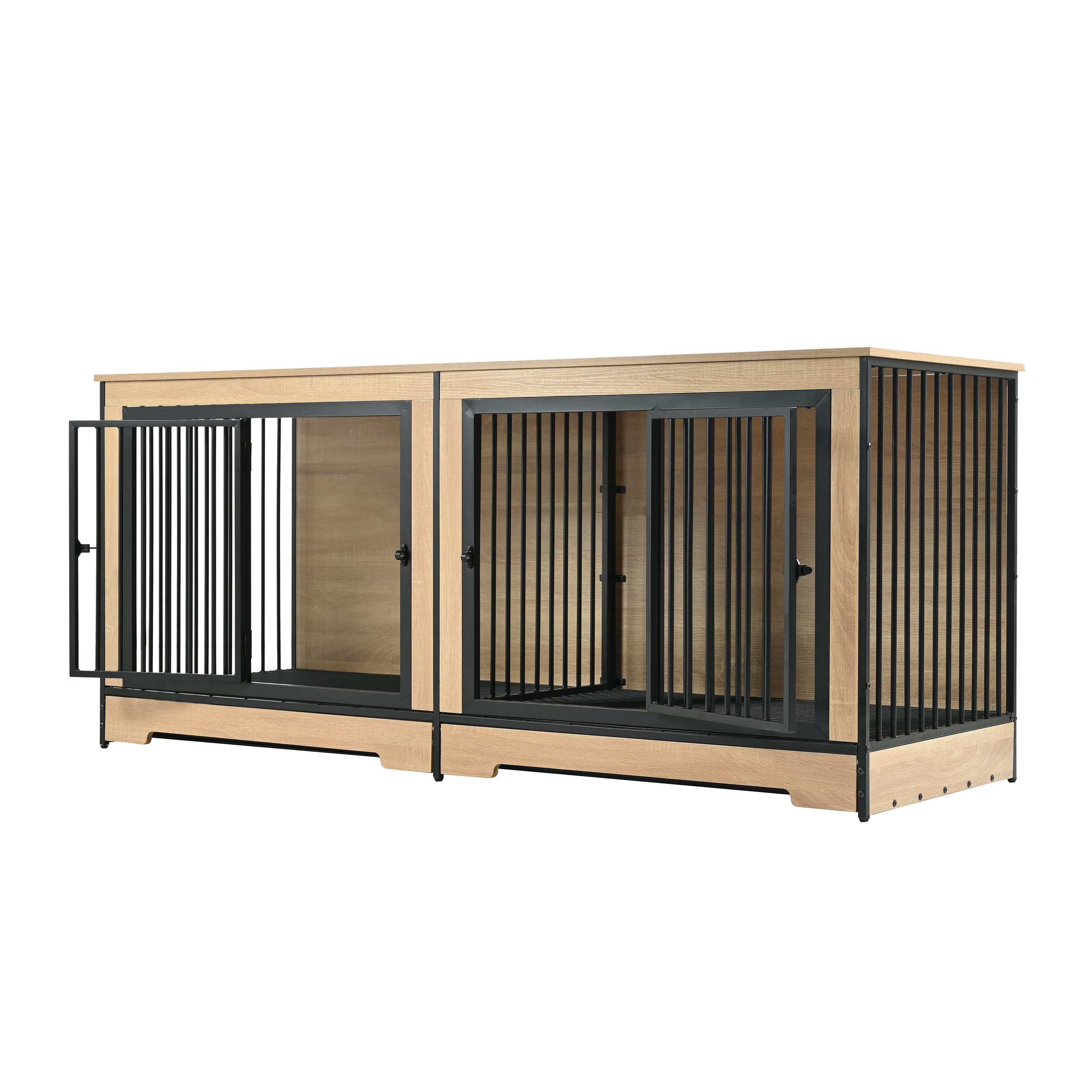 Wooden Dog Crate Furniture with Two Combined Rooms for Medium to Large Dogs
