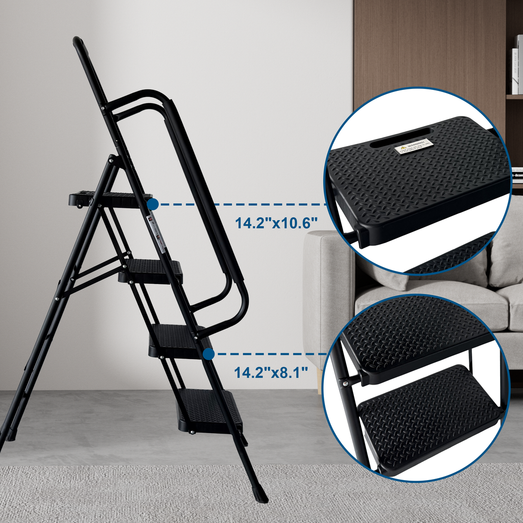 4 Step Ladder, Folding Step Stool with Wide Anti-Slip Pedal
