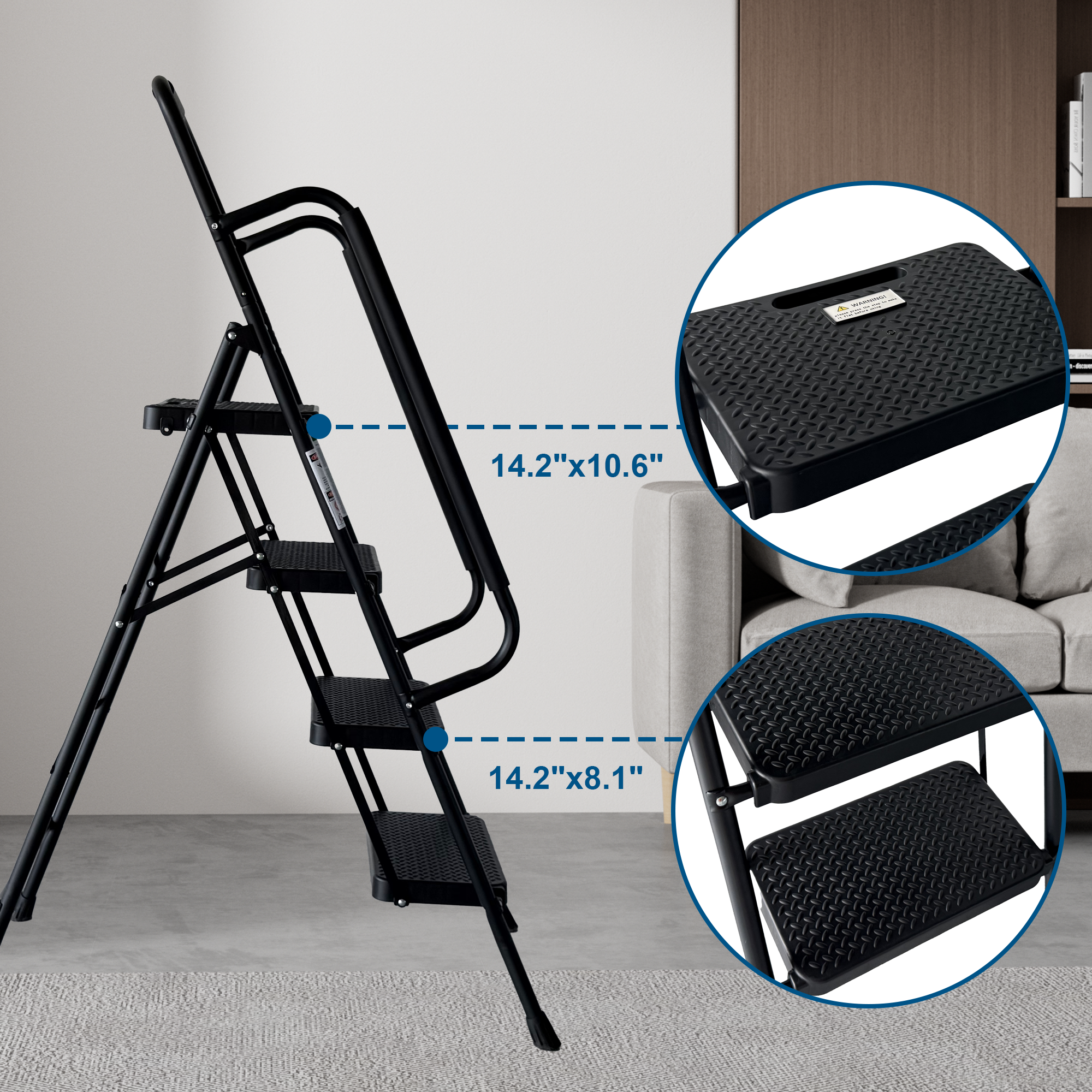 4 Step Ladder, Folding Step Stool with Wide Anti-Slip Pedal