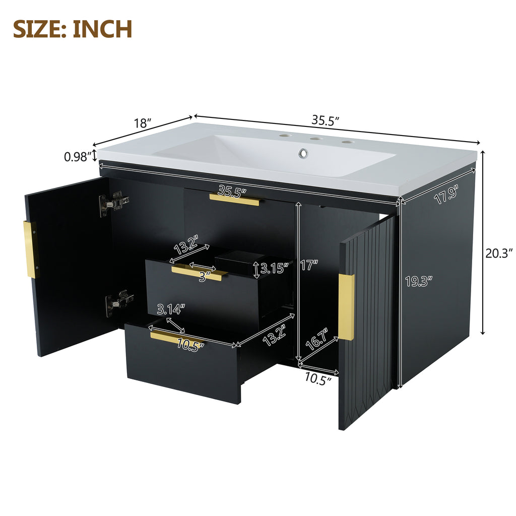 36'' Wall Mounted Bathroom Vanity with Resin Sink