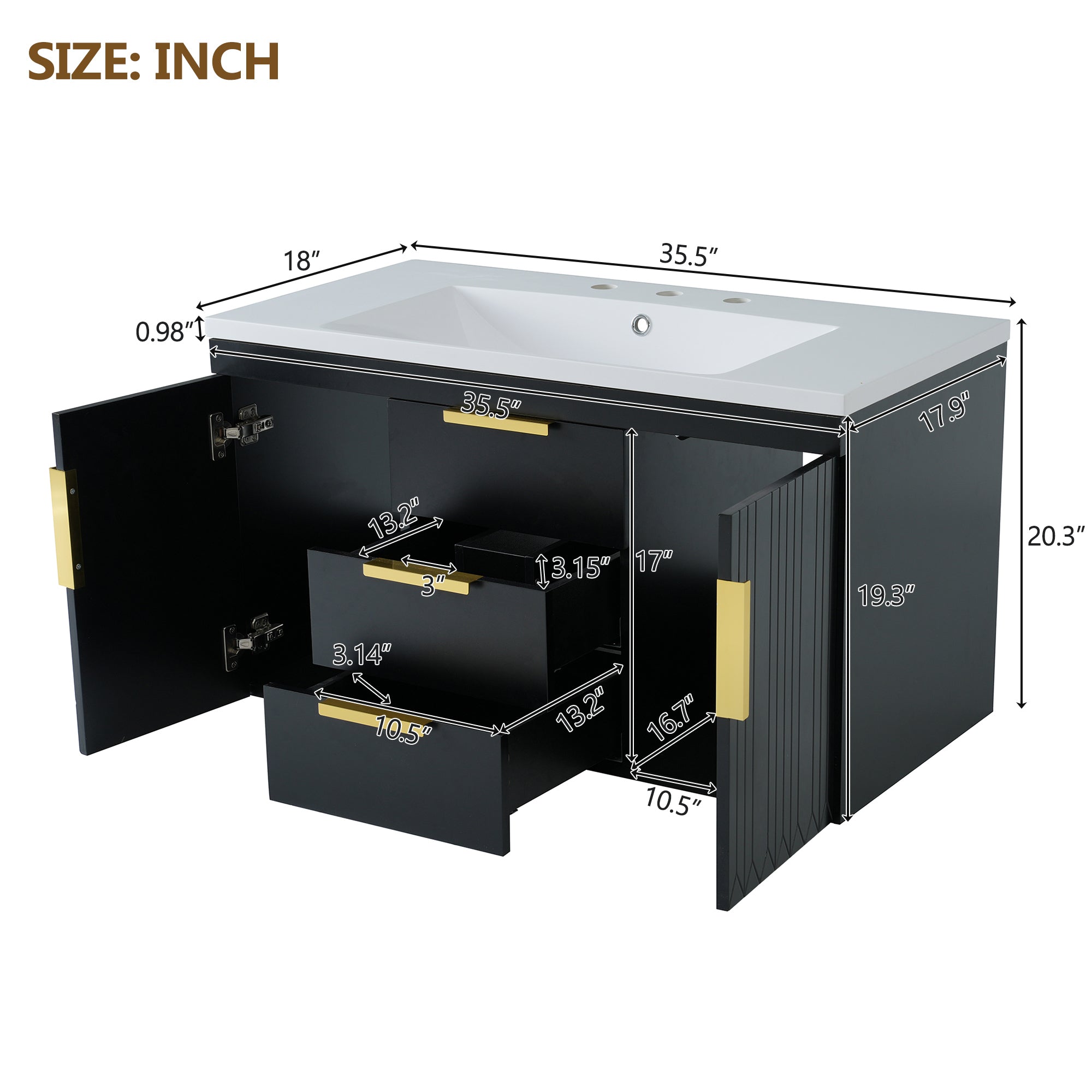 36'' Wall Mounted Bathroom Vanity with Resin Sink