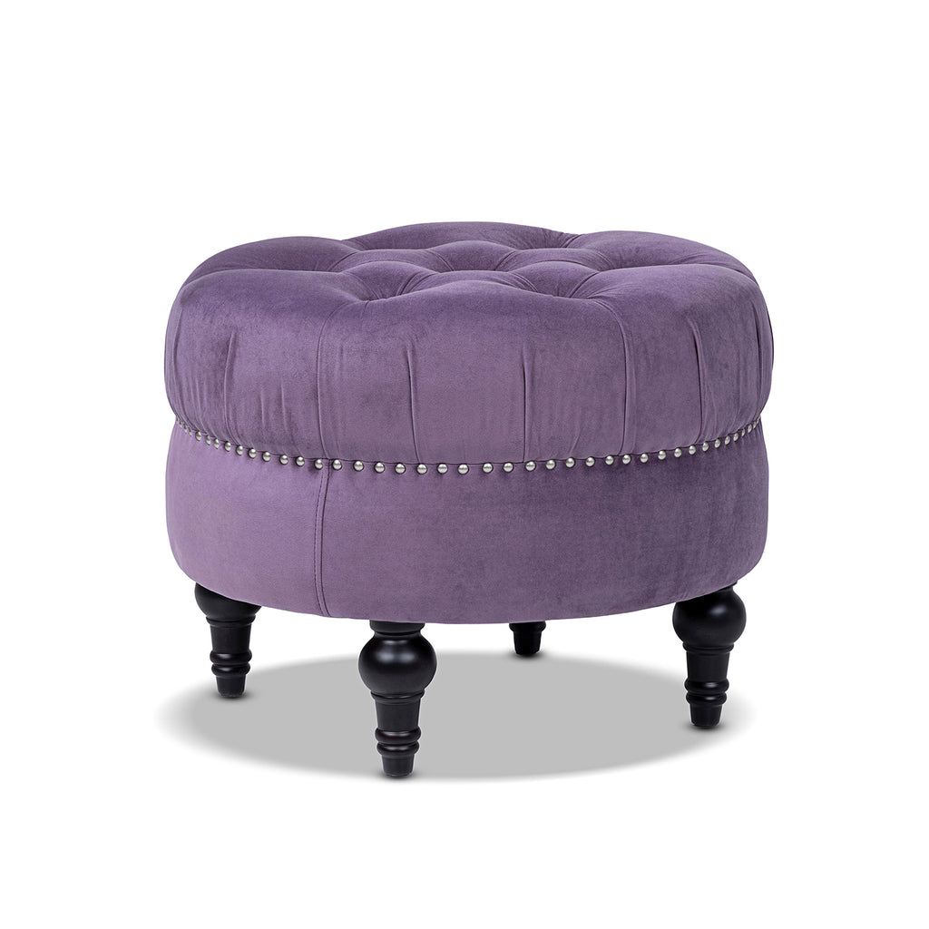 Dawn Tufted Round Ottoman Nailhead Accents