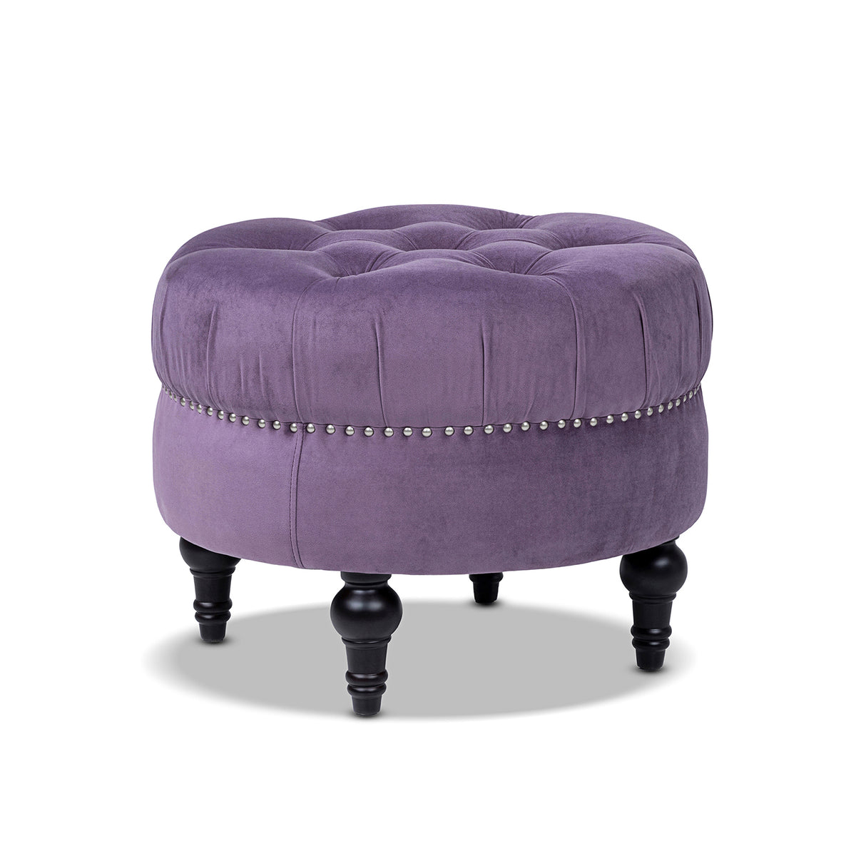 Dawn Tufted Round Ottoman Nailhead Accents