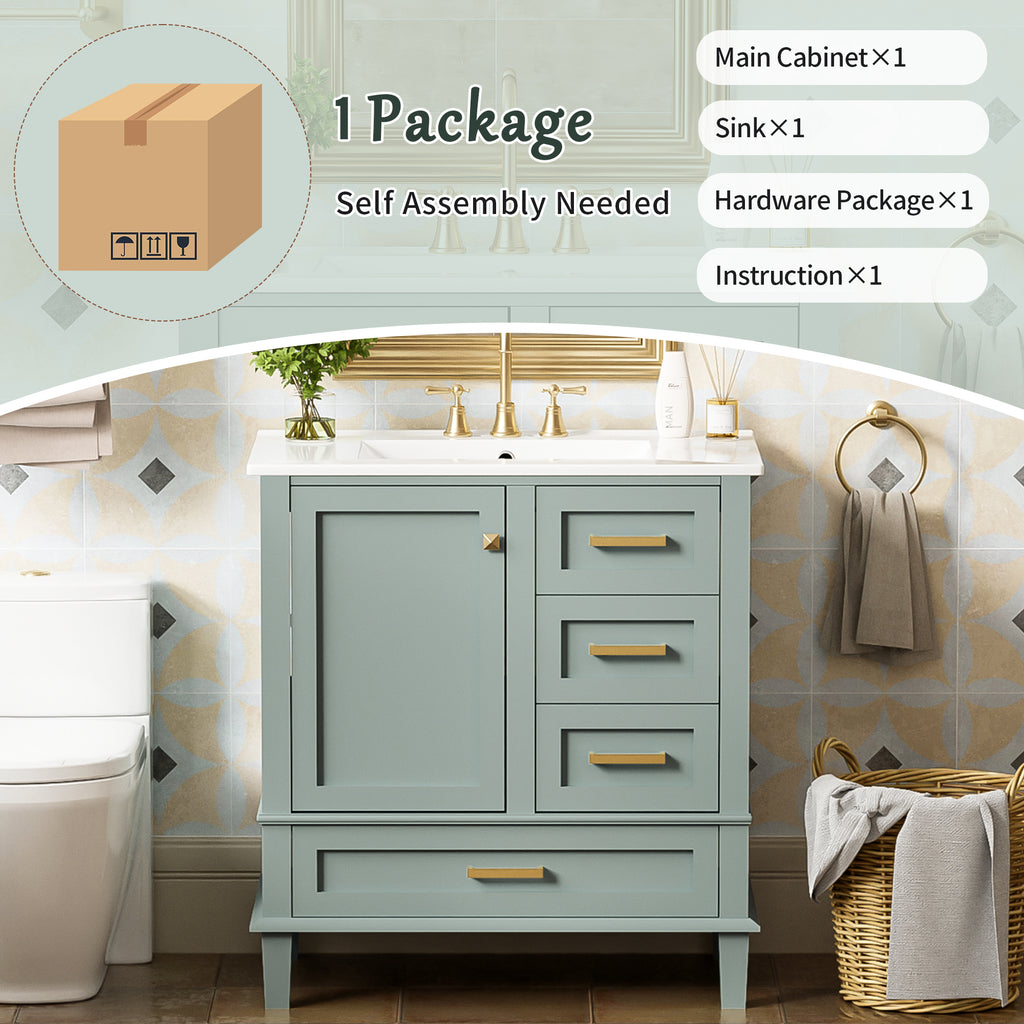 30" Bathroom Vanity in Green with Sink Combo Set