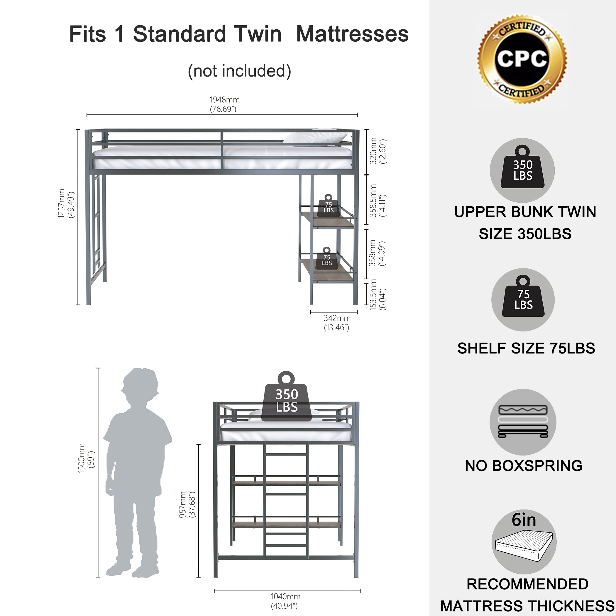 Adam Sturdy Junior Twin Loft Bed