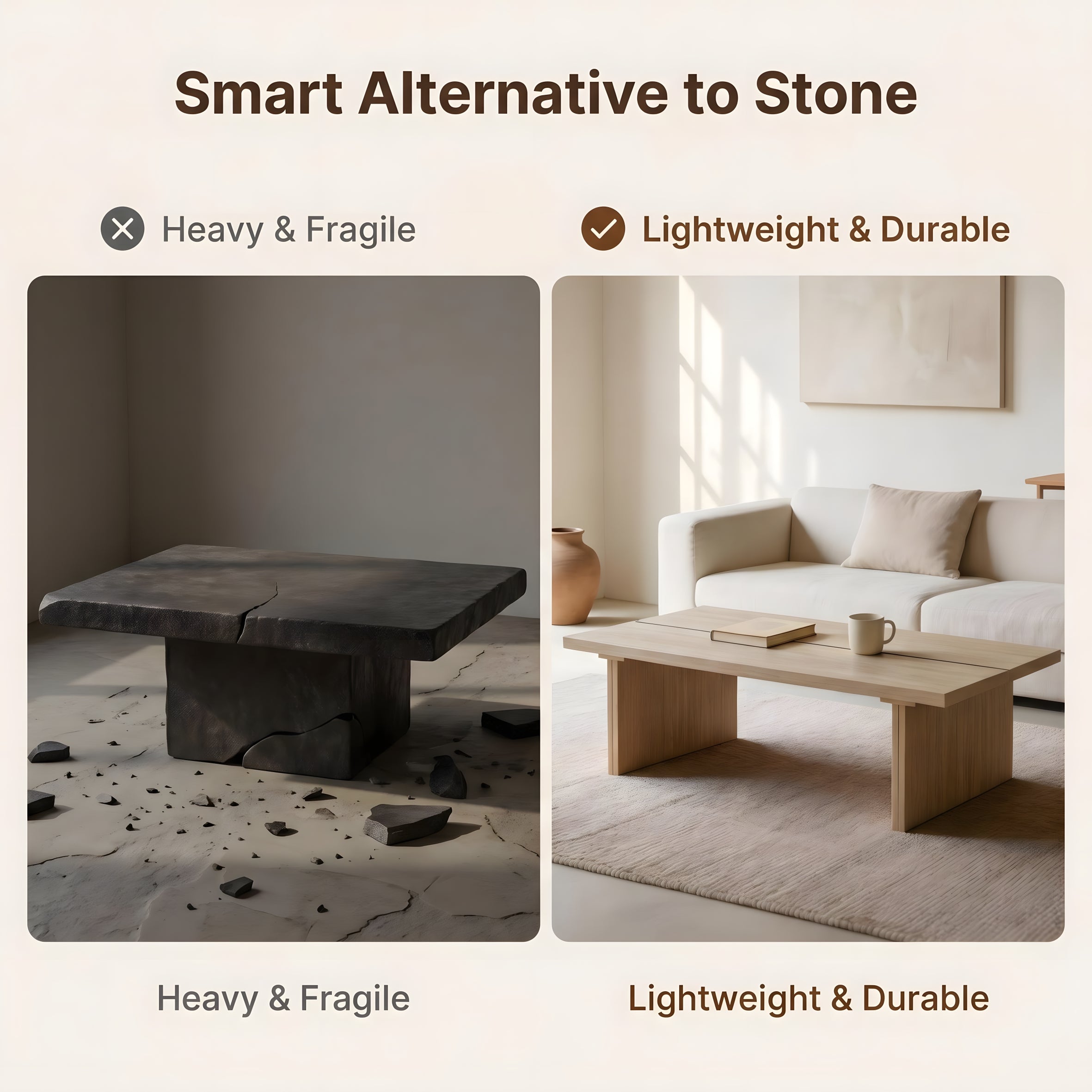 Modern Travertine Coffee Table with Split Top