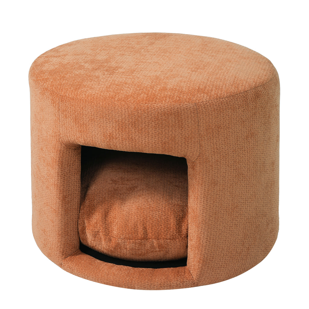 Orange Pet Friendly Ottoman with Removable Pet Cushion