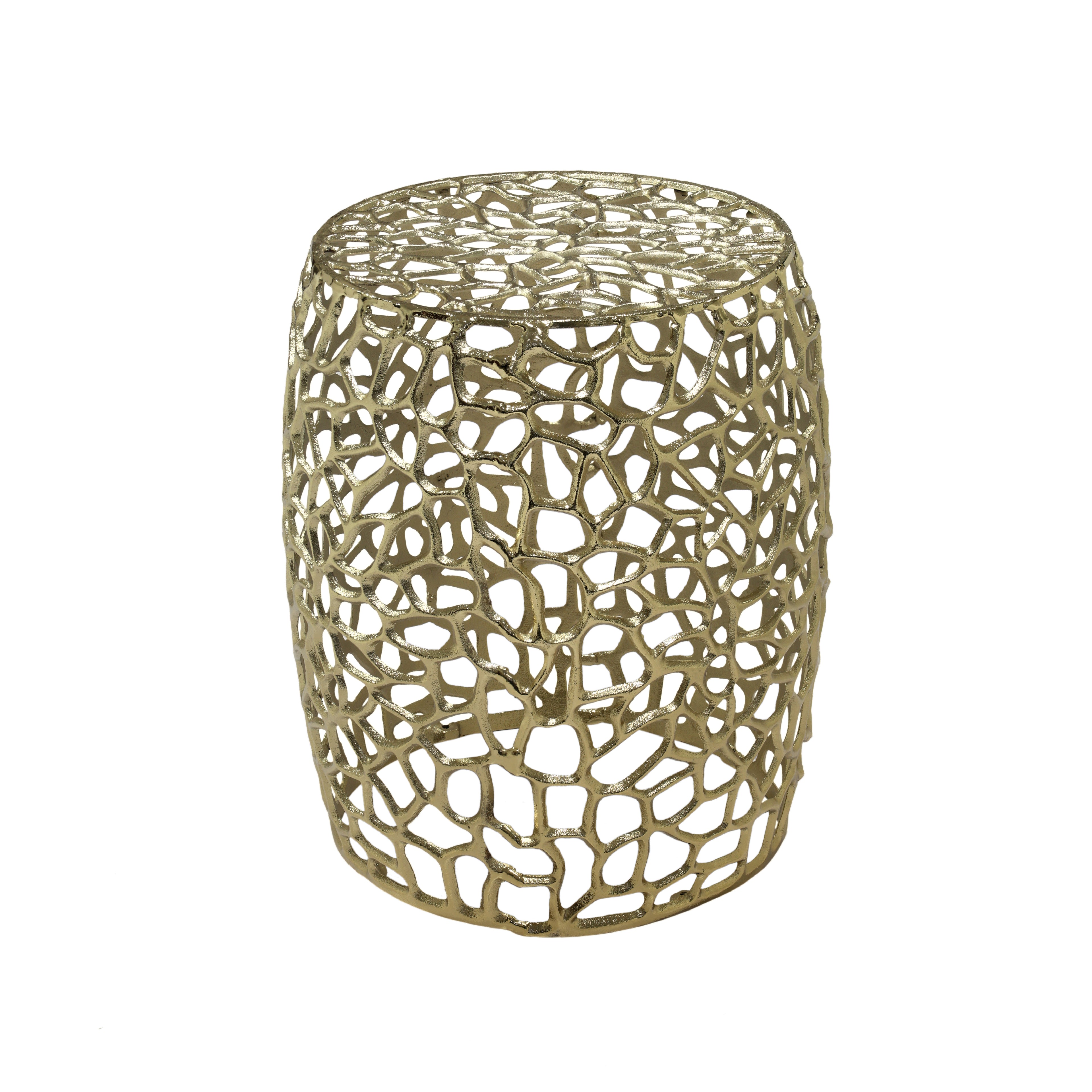 Aluminum Drum End Table with Intricate Design – Gold