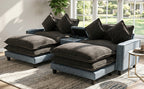 111" Chenille Upholstered Sectional Sofa with Ottoman & Storage