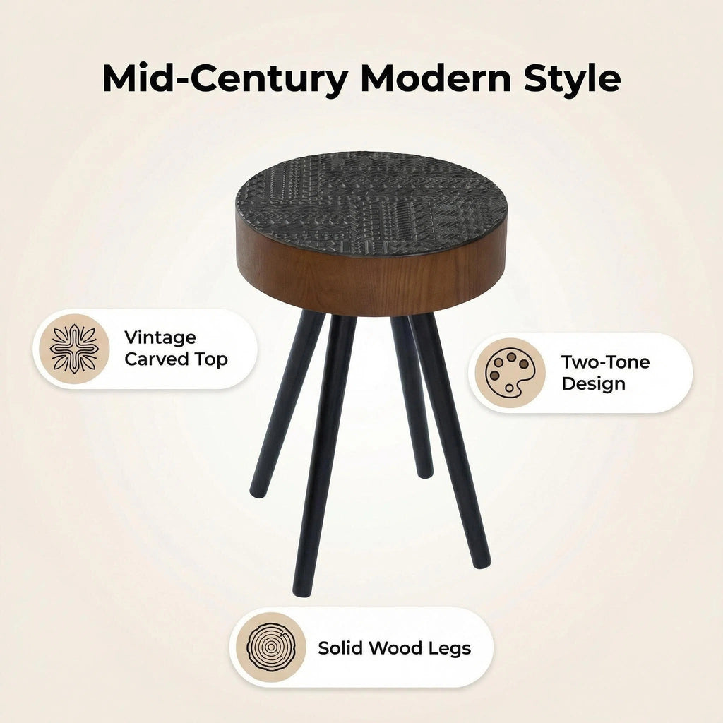 15.7" Round Small Drink Table with Solid Wood Legs