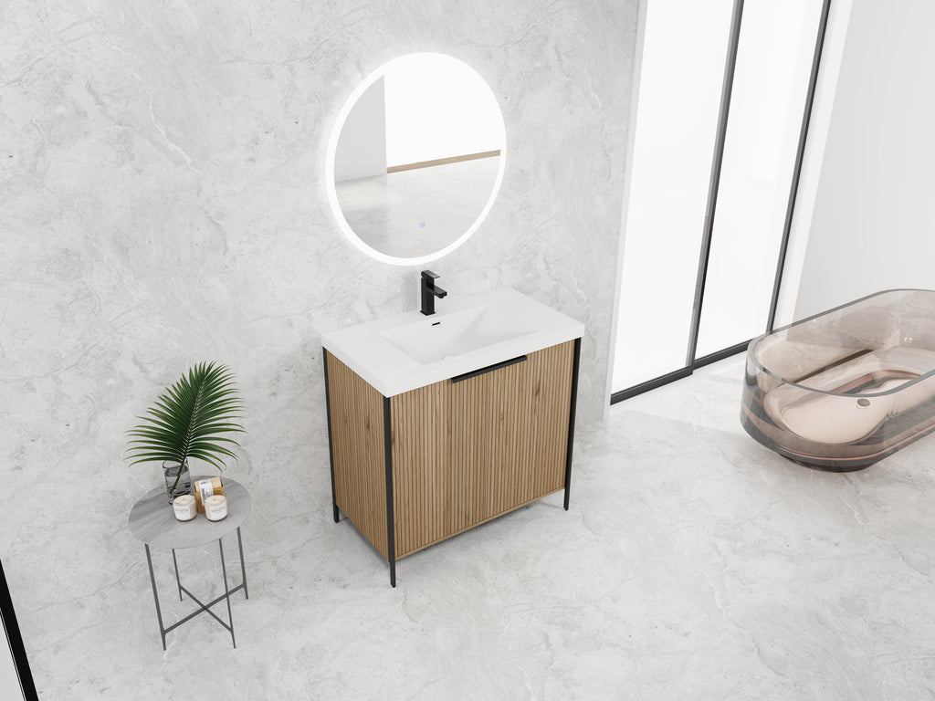 36" Freestanding Bathroom Vanity with Resin Sink & 2 Soft-Close Cabinet Doors