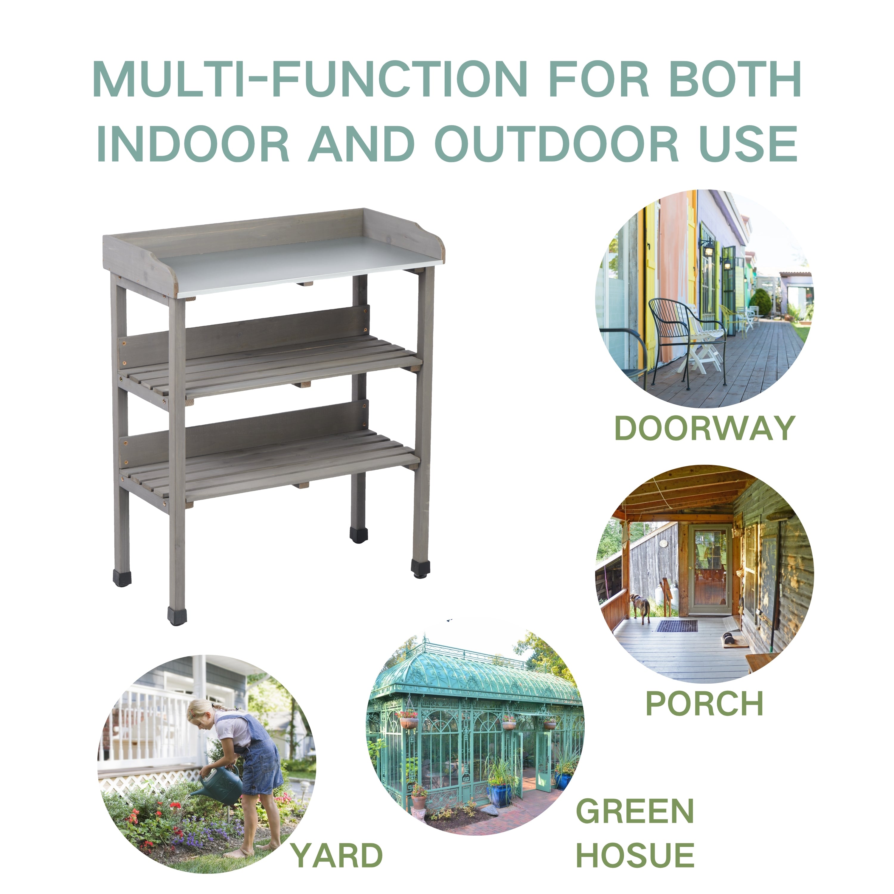 30″x14.5″×35.5″ Potting Table with Metal Tabletop