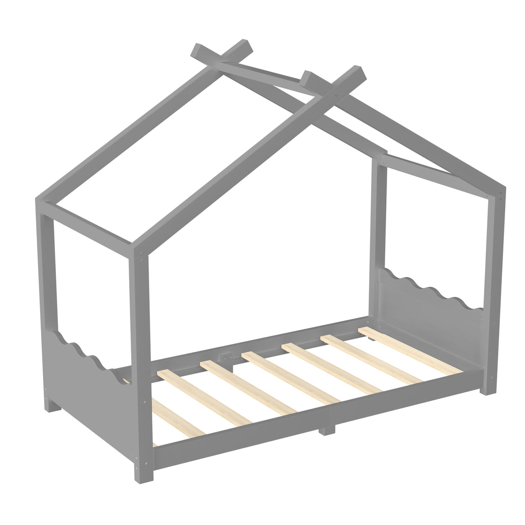 Twin House Floor Bed with Support Slats