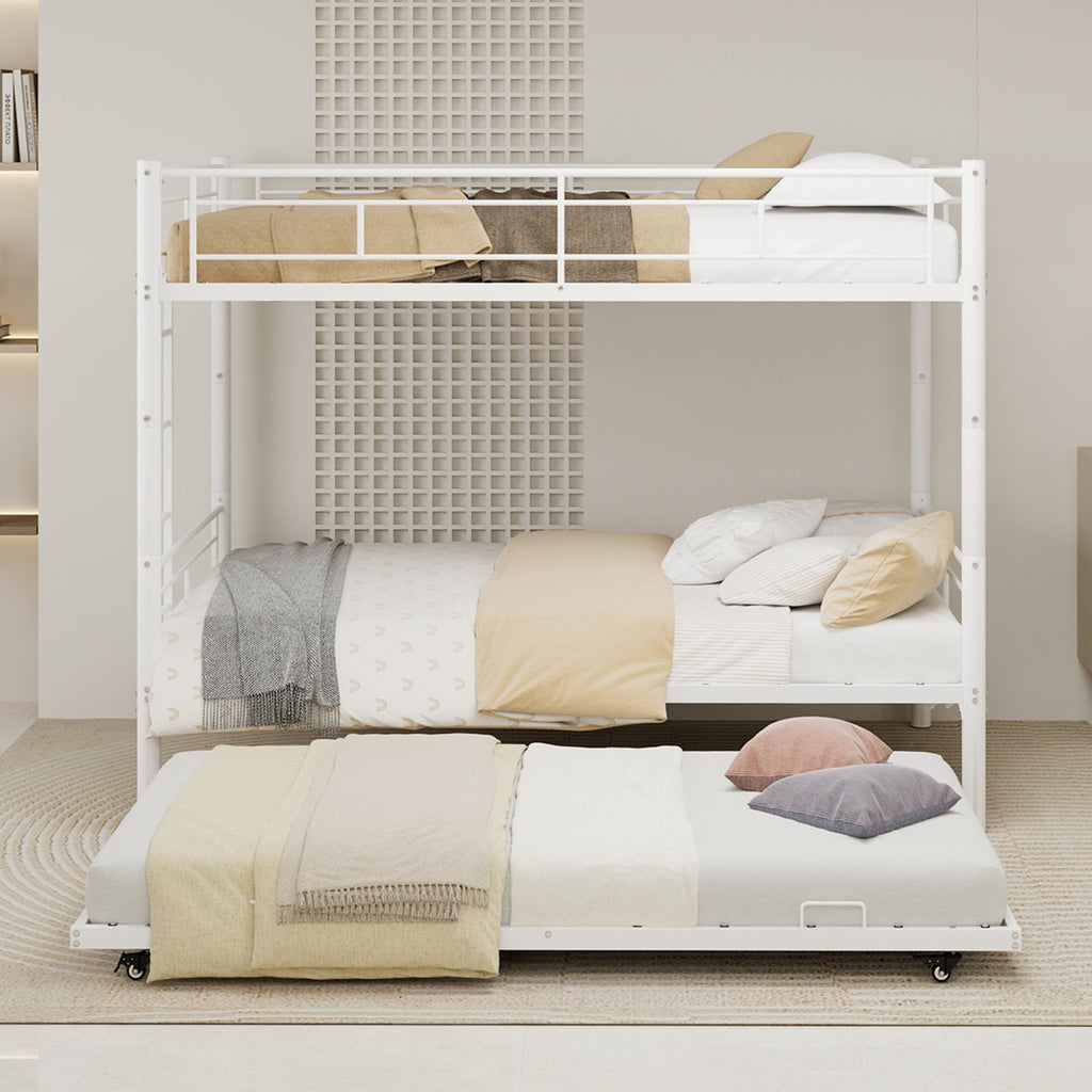 White Twin Metal Triple Bunk Bed with Removable Design