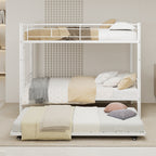 White Twin Metal Triple Bunk Bed with Removable Design