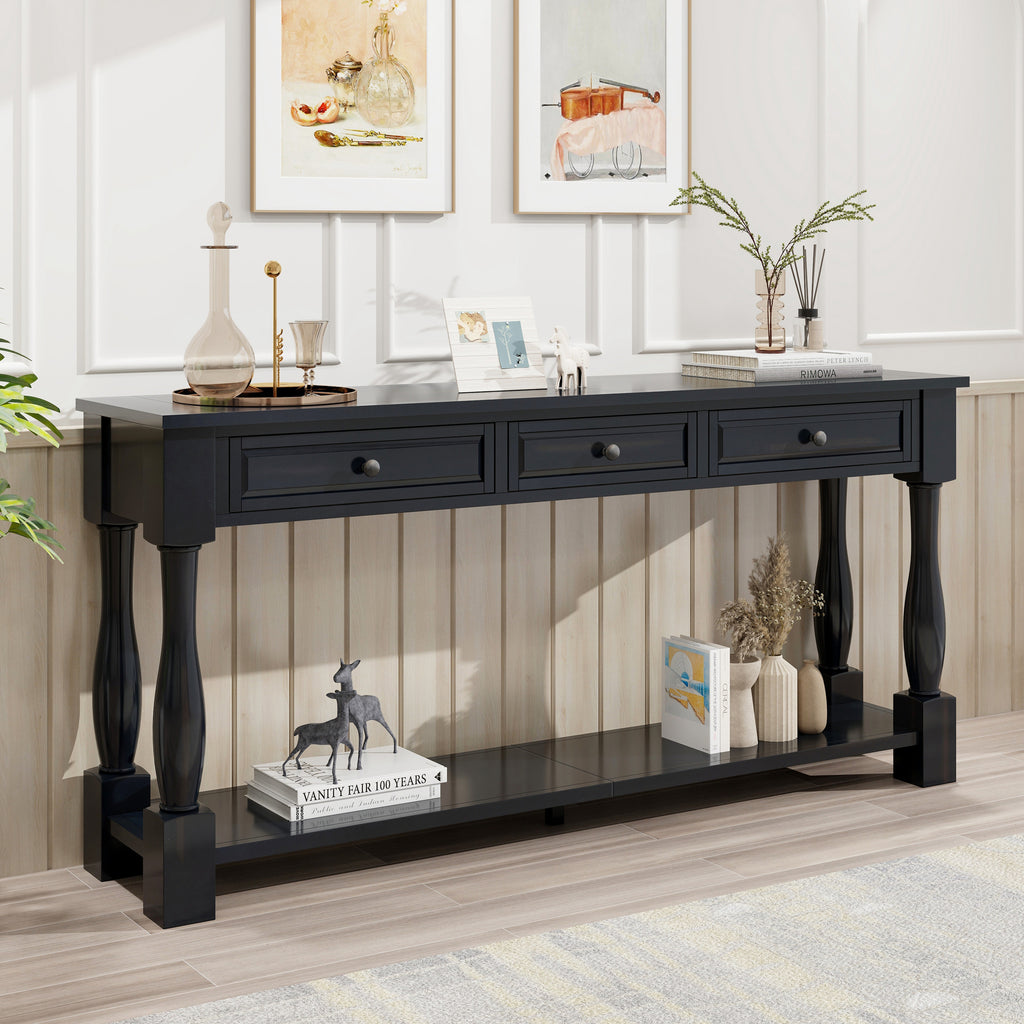 TREXM Console Table - 63" Long with Drawers & Shelf