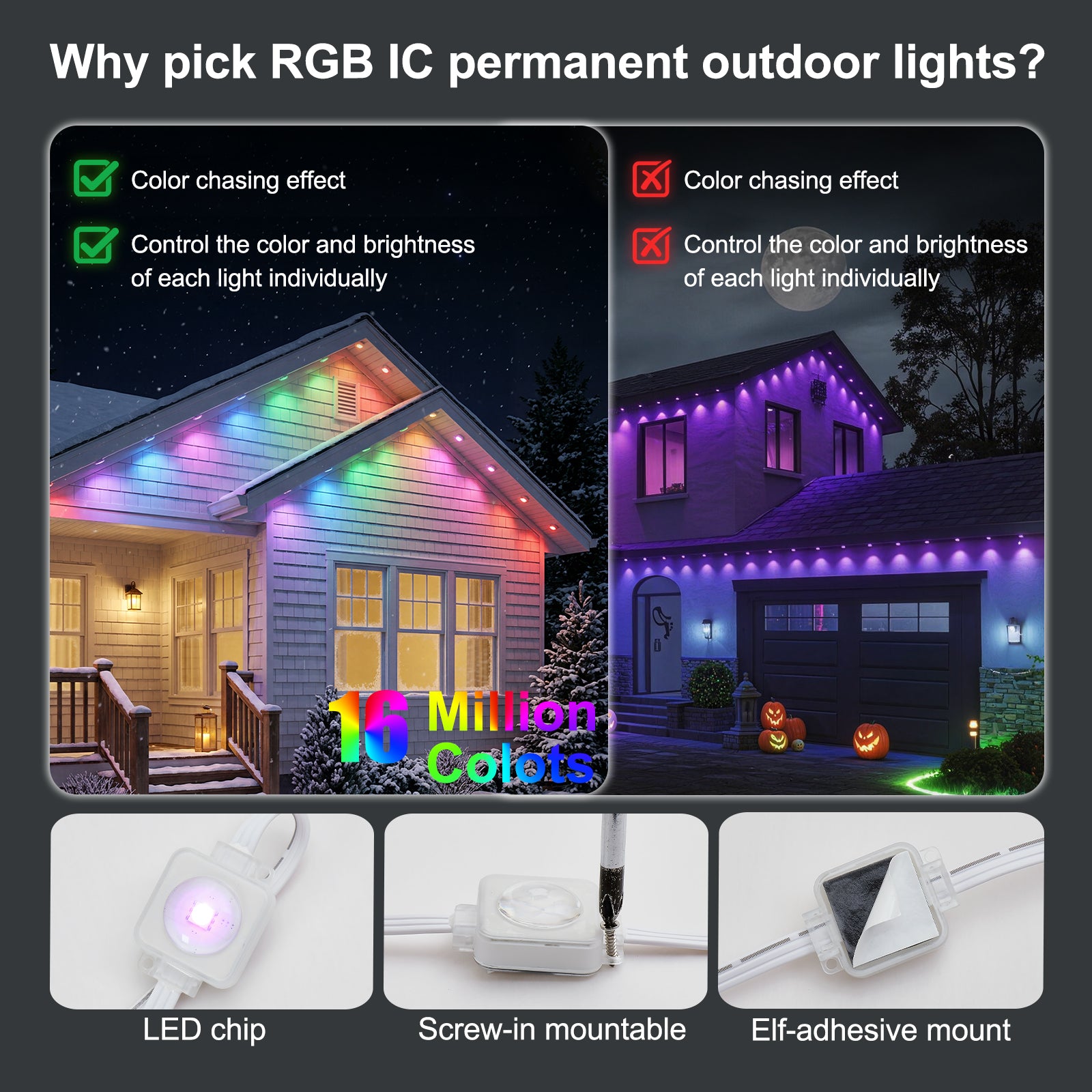 50ft Smart RGB Outdoor Lights with 30 LED Eaves Lights