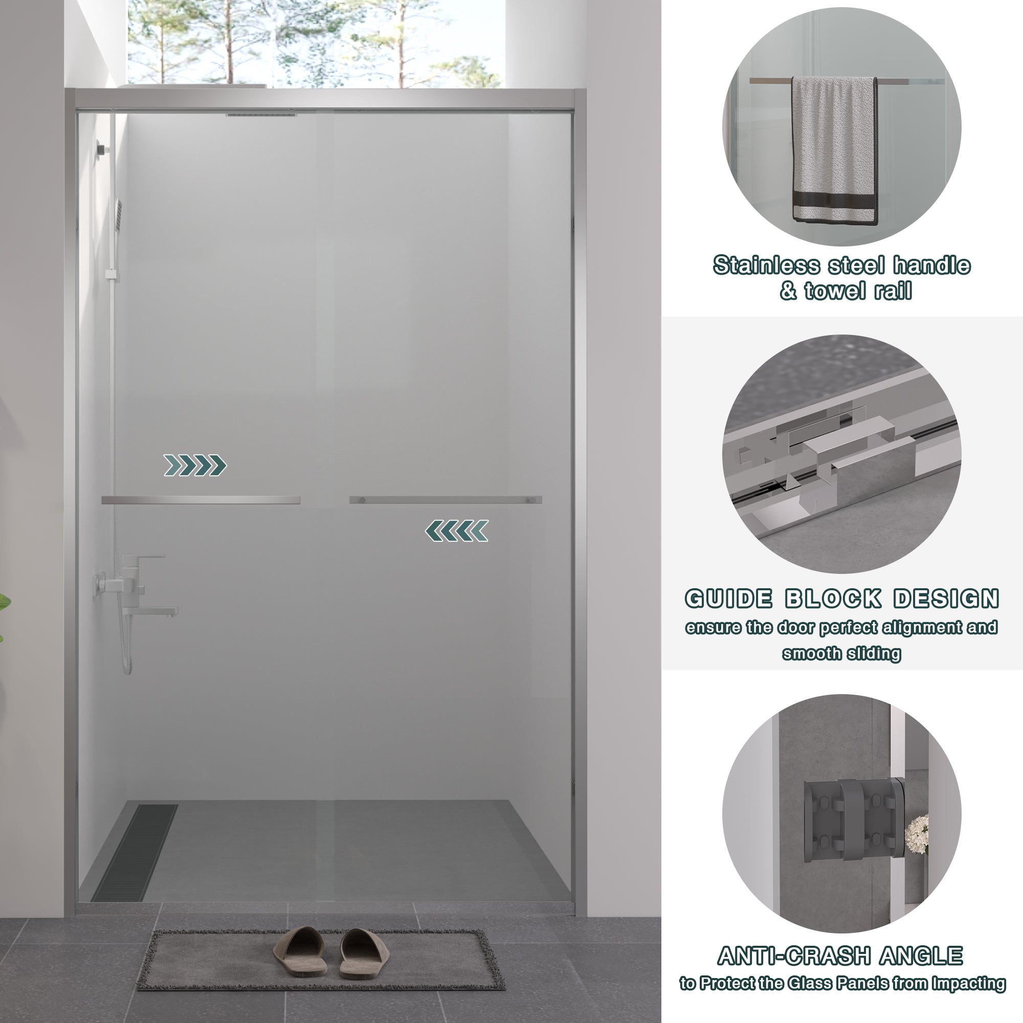 44-48"x76" Aluminum Frame Double Sliding Shower Door