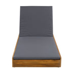 Acacia Wood Lounge Chaise Set With Water-Resistant Cushions
