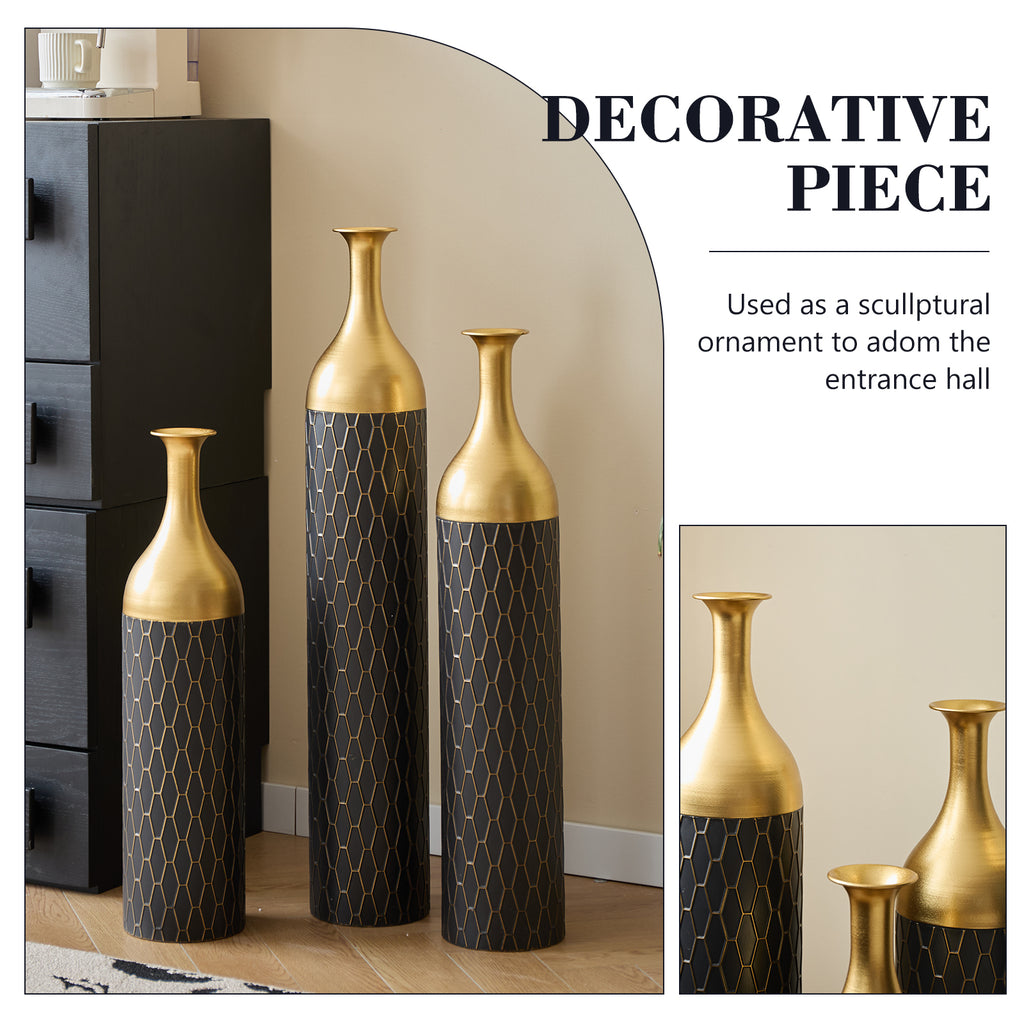 3-Piece Handcrafted Metal Floor Vase Set