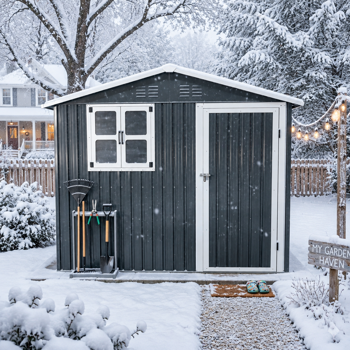 8x4 Foot Metal Storage Shed with Openable Window, Coal Grey