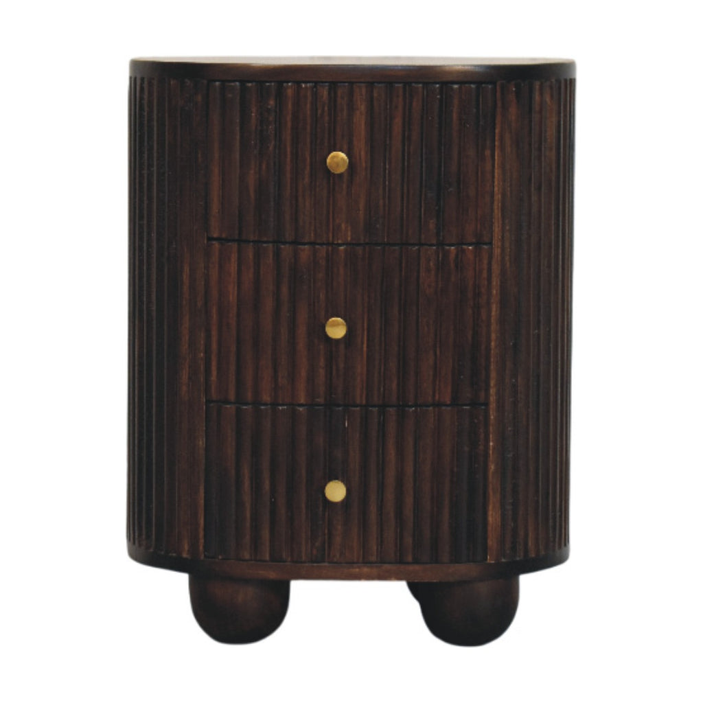 Solid Wood Curved Fluted 3-Drawer Drum Chest