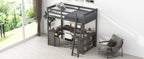Full Size Loft Bed with U-shaped Desk, Drawers and Storage Shelves