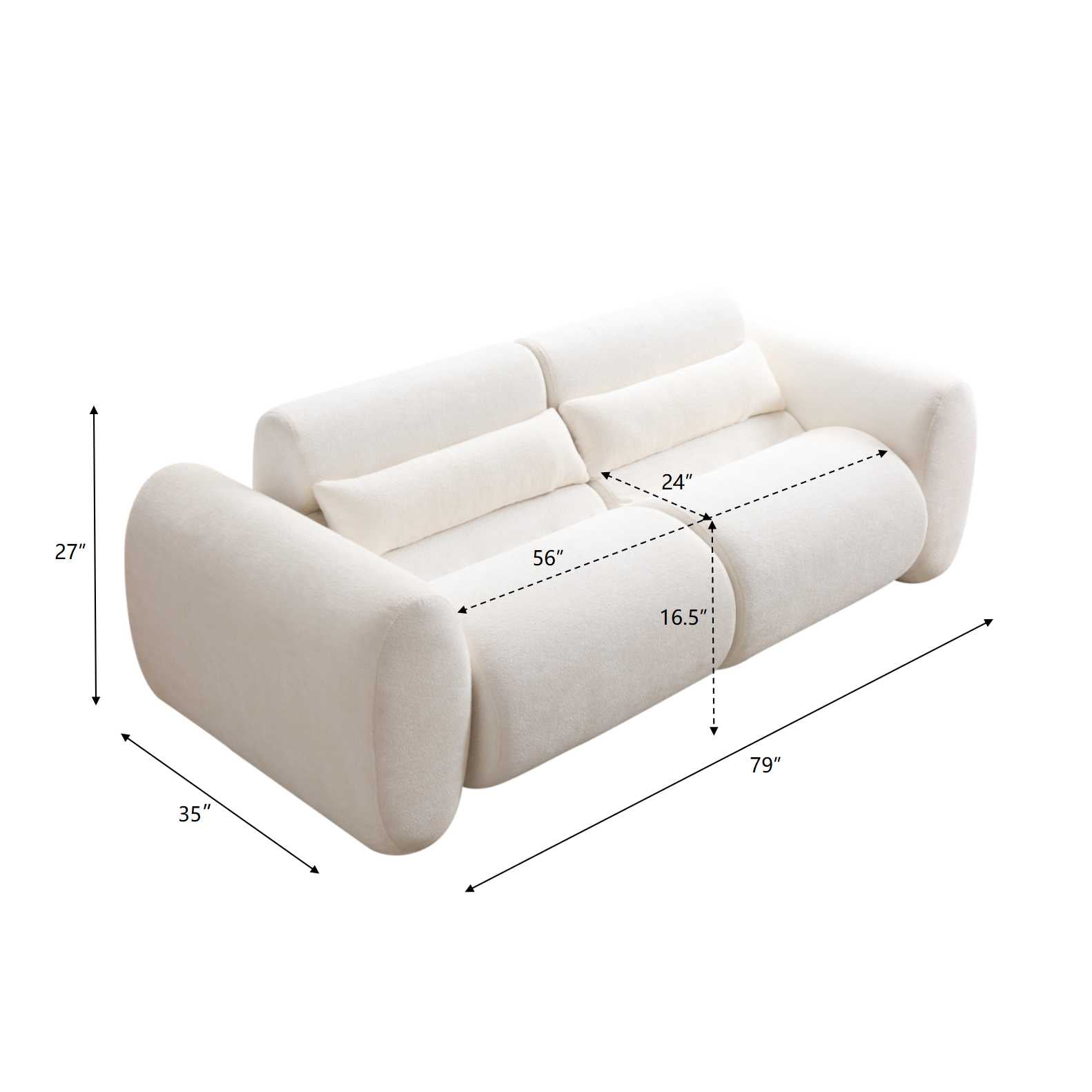79 in. Round Arm Cloud Curved 3 Seater Modern Upholstered Chenille Sofa