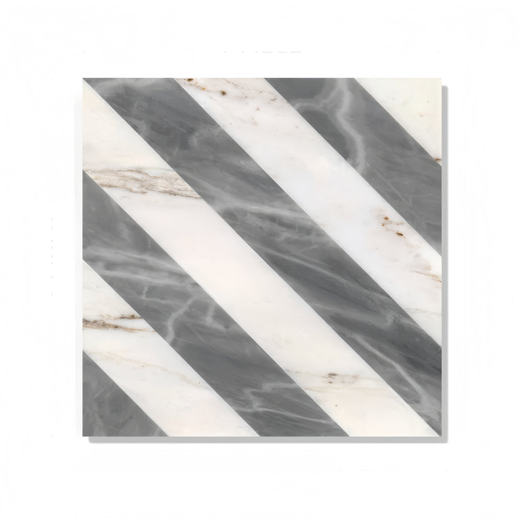 12x12 Waterjet Polished Marble Tile - White & Gray
