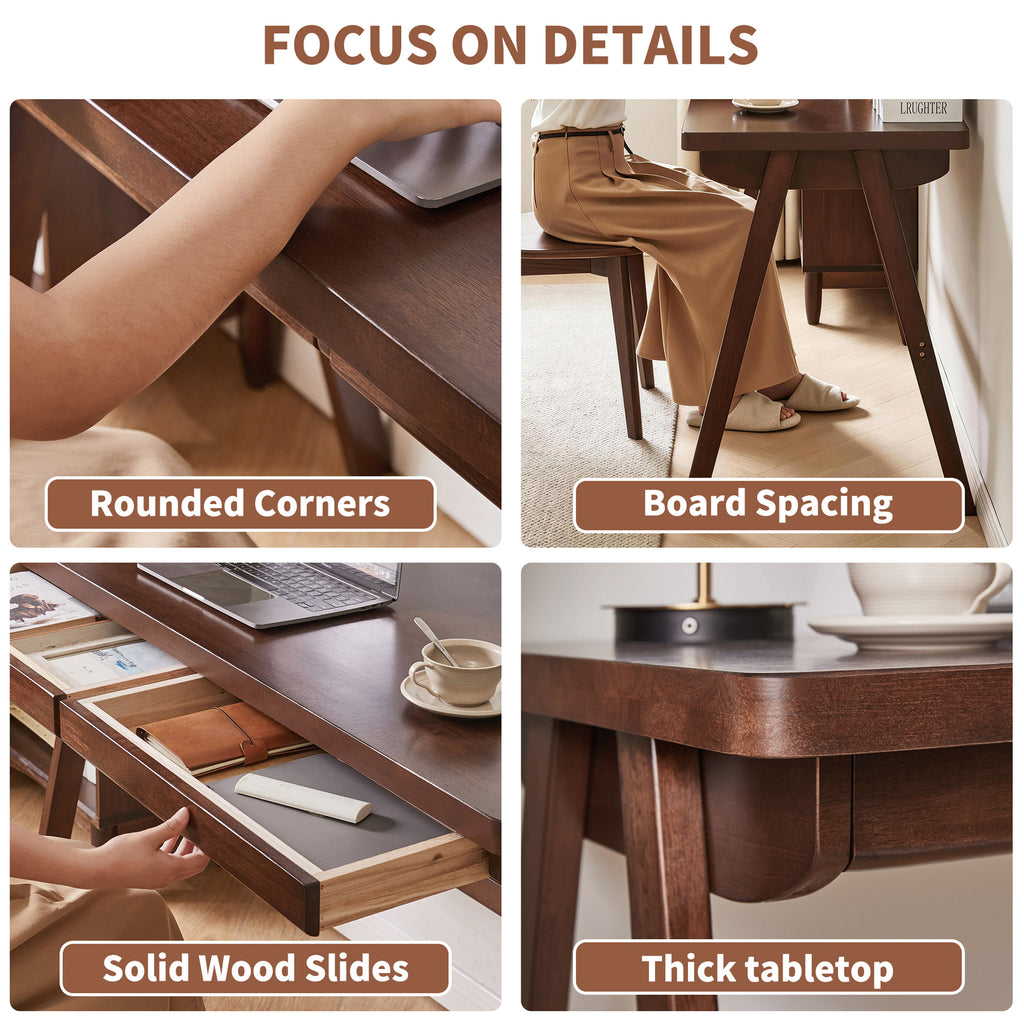 100% Solid Rubber Wood Computer Desk - Retro