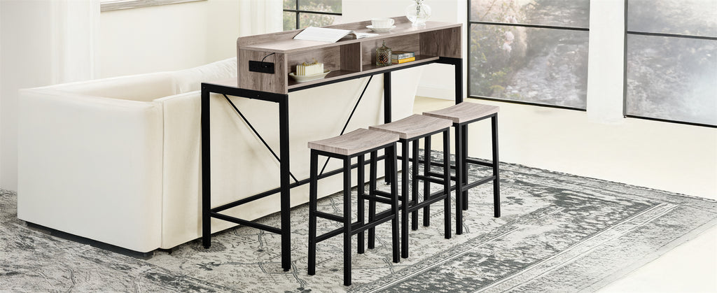 59 Inch Bar Table with Power Socket and LED Light Set