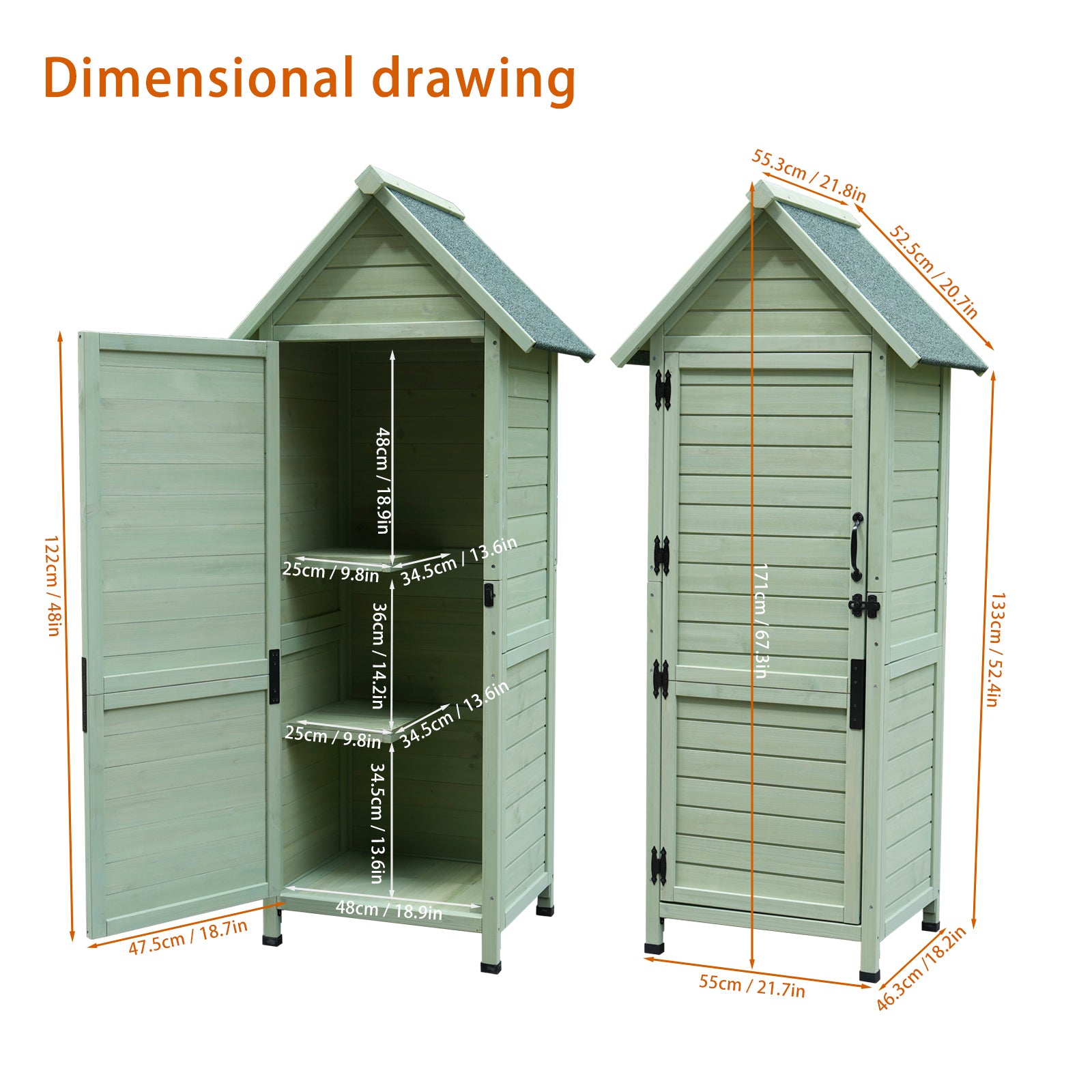 Outdoor Wooden Storage Shed, Tall Narrow Garden Tool Cabinet
