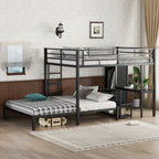 Queen Over Queen Size Bunk Bed Frame with Built-in Wardrobe