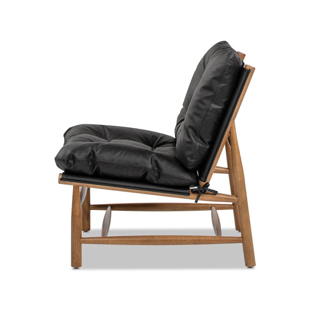 Oxford 26.5" Leather Mid-Century Modern Accent Chair, Noir