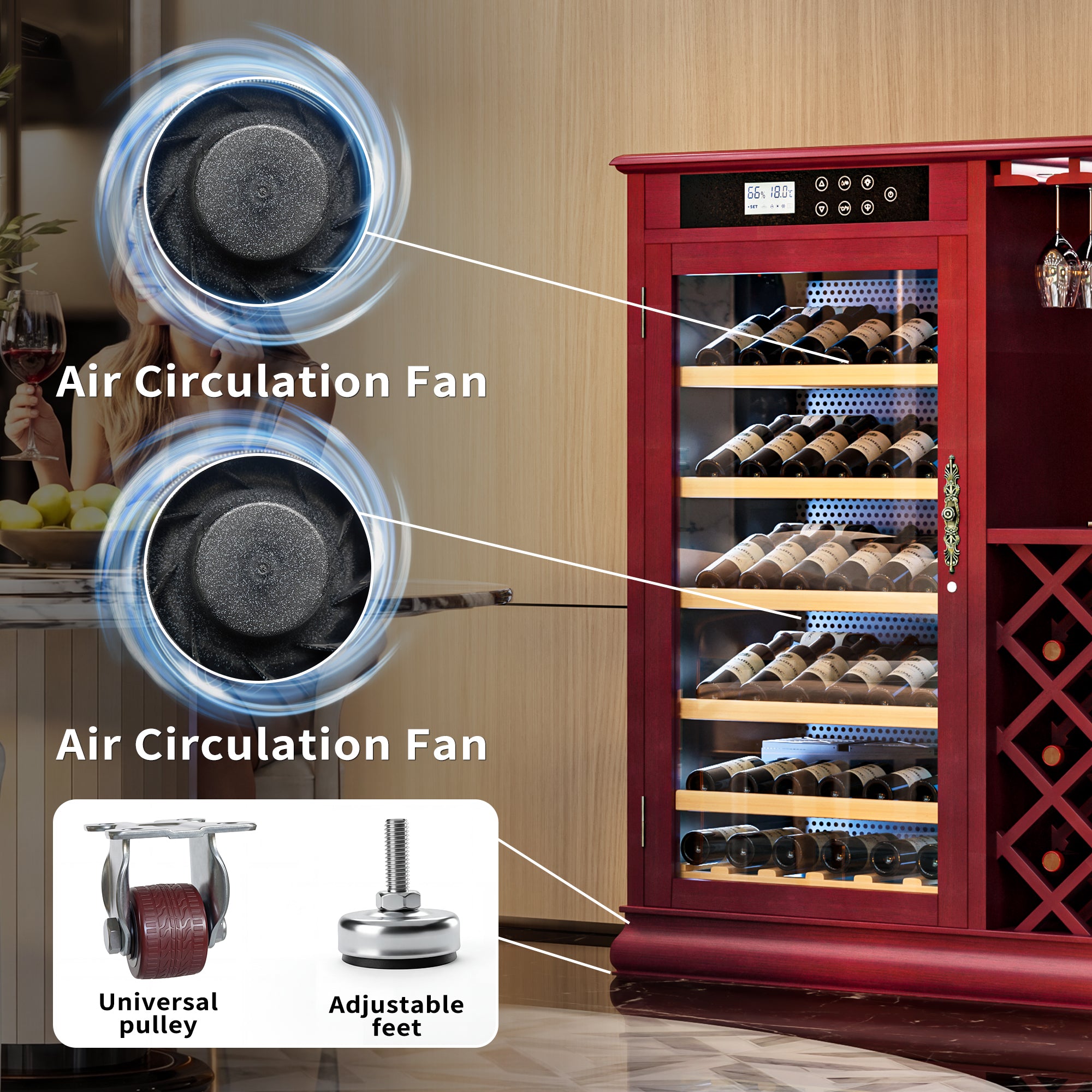 69 Bottles Wood Wine Refrigerator Cabinet