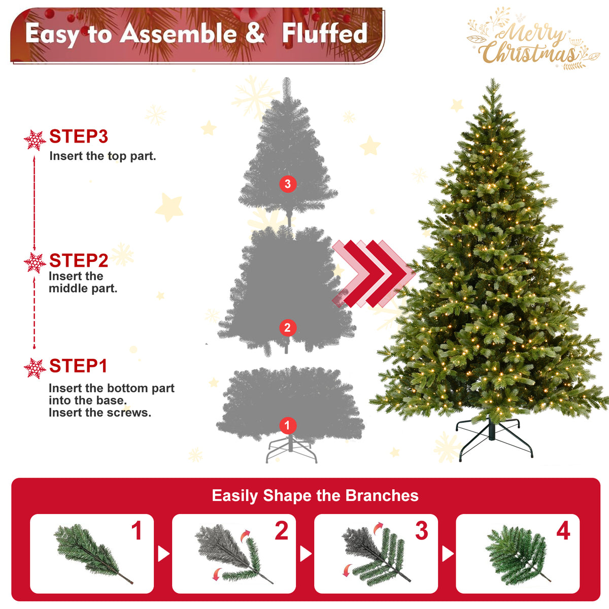 7-Foot Dual-Tone PE & PVC Artificial Christmas Tree, 800 Warm White LED Lights