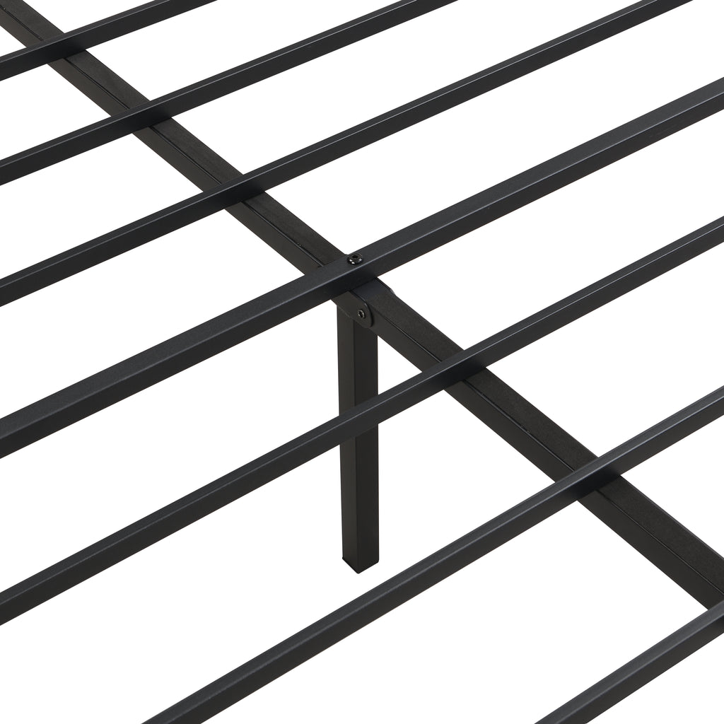Queen Size Metal Bed Frame with Wood Panel Decoration