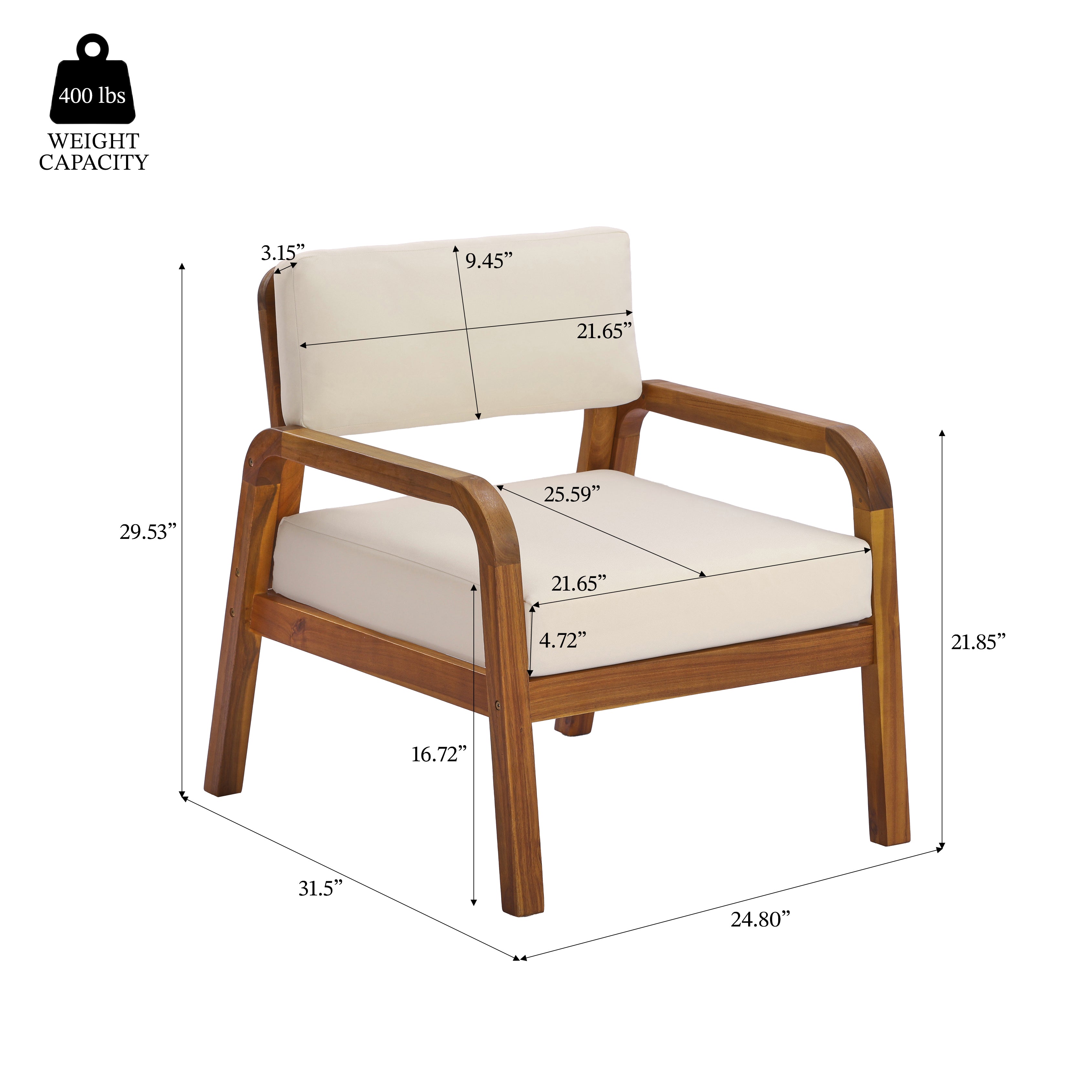 Outdoor Acacia Wood Armchair with Weather-Resistant Cushions