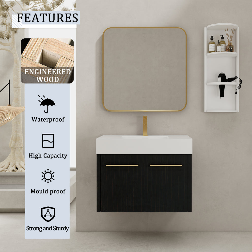 30 Inch Wall-Mounted Bathroom Vanity with Sink and Storage Rack