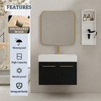 30 Inch Wall-Mounted Bathroom Vanity with Sink and Storage Rack