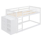 Twin Over Twin Bunk Bed with 4 Drawers and 3 Shelves - White