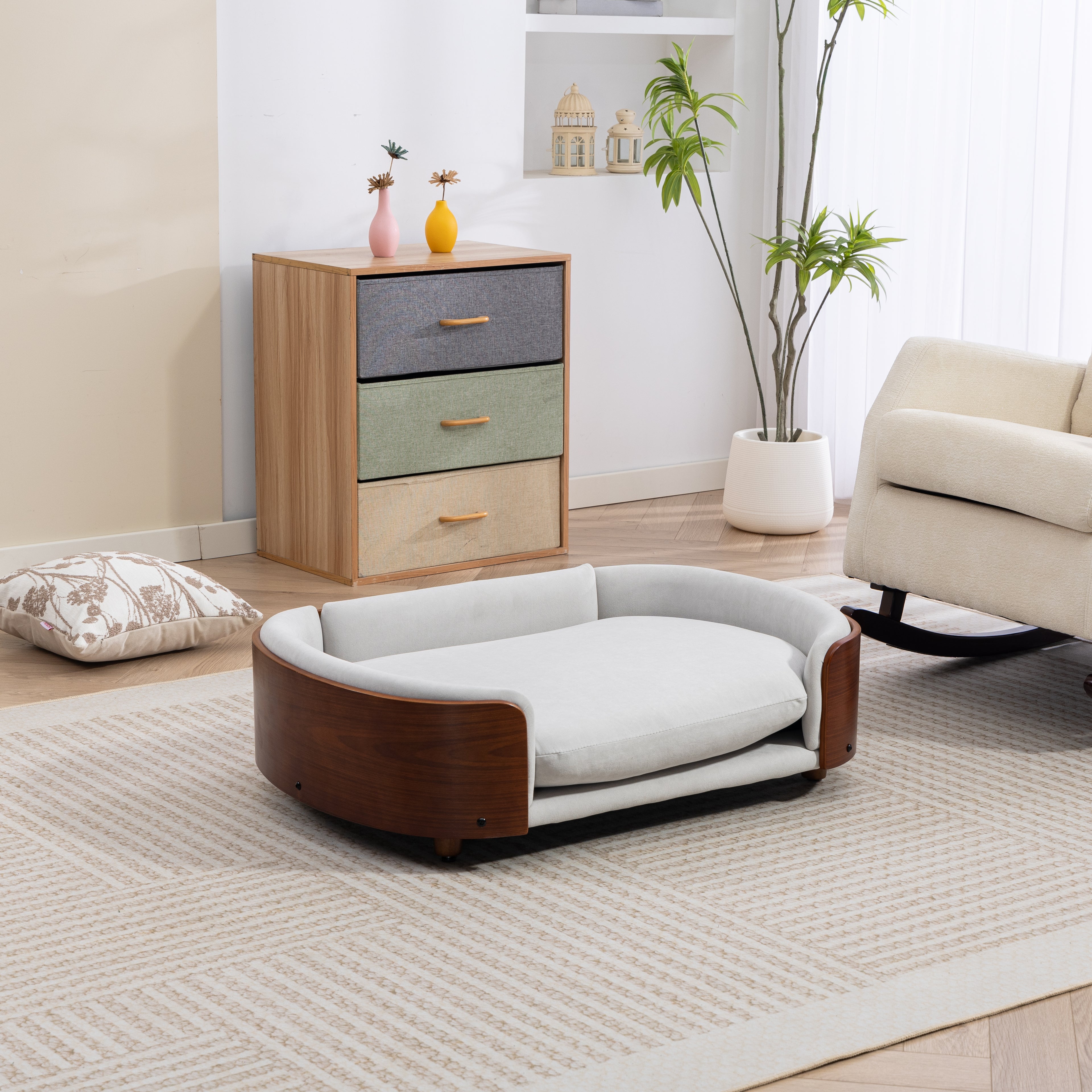 Scandinavian Style Elevated Dog Bed Pet Sofa With Solid Wood Legs