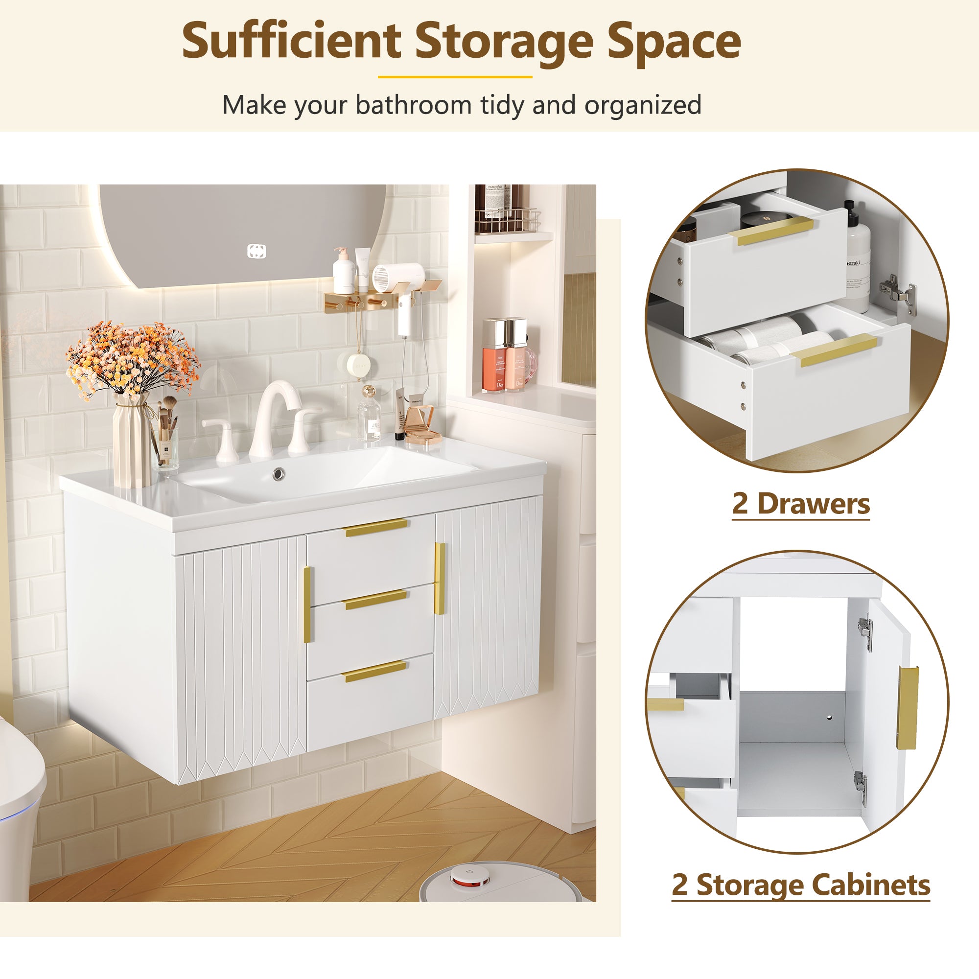 36'' Wall Mounted Bathroom Vanity