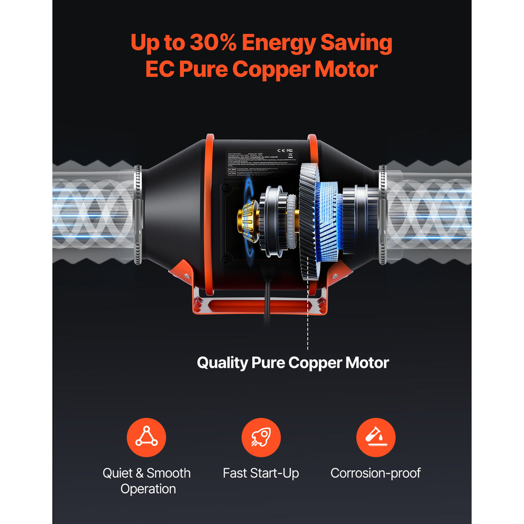 Inline Duct Fan, 205 CFM 4 Inch EC Motor