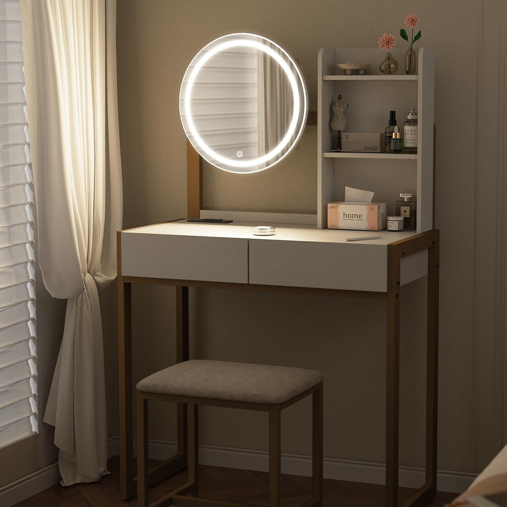 Small Vanity Desk with Mirror and Lights