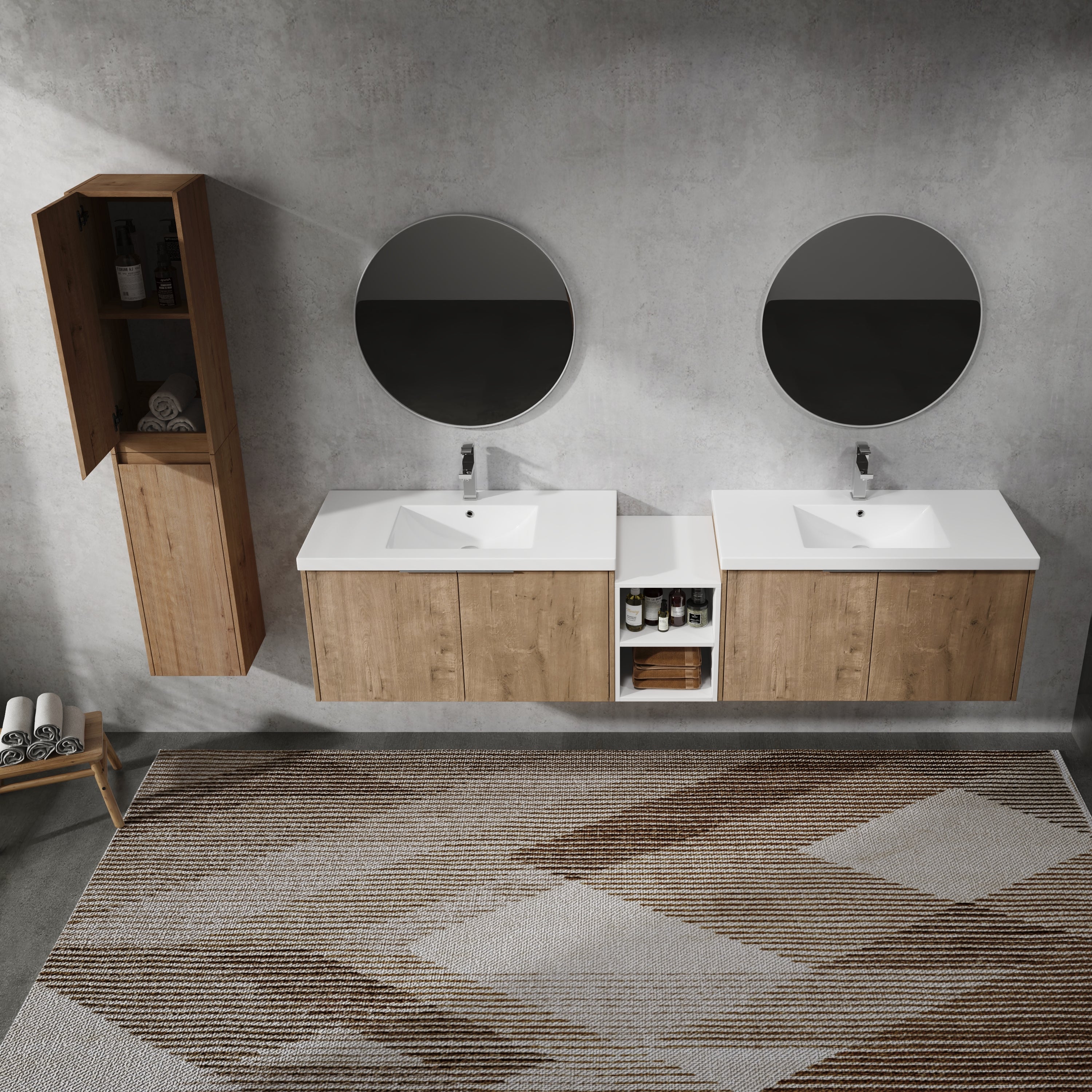 84" Wall-Mounted Bathroom Vanity With Sink and Side Cabinet