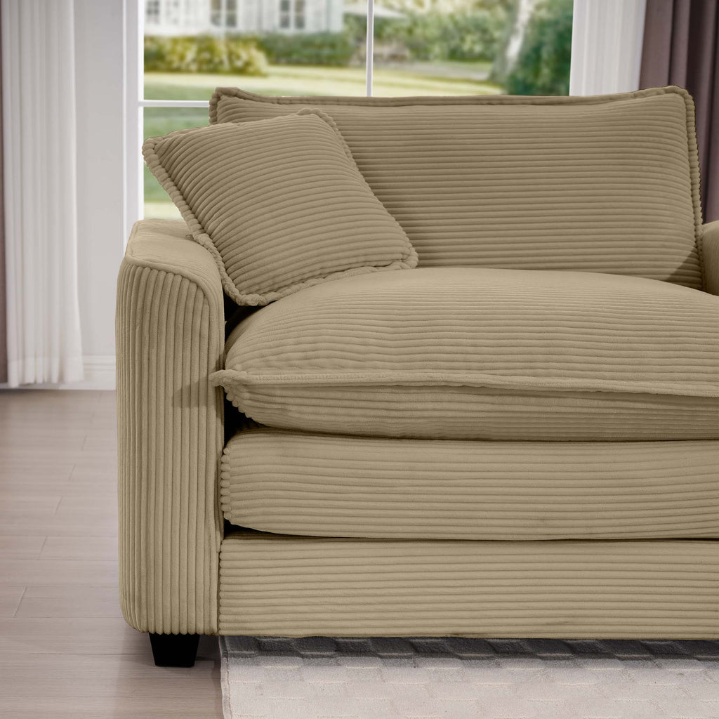Corduroy Sofa - Modern Upholstered 4 Seater with Footstool