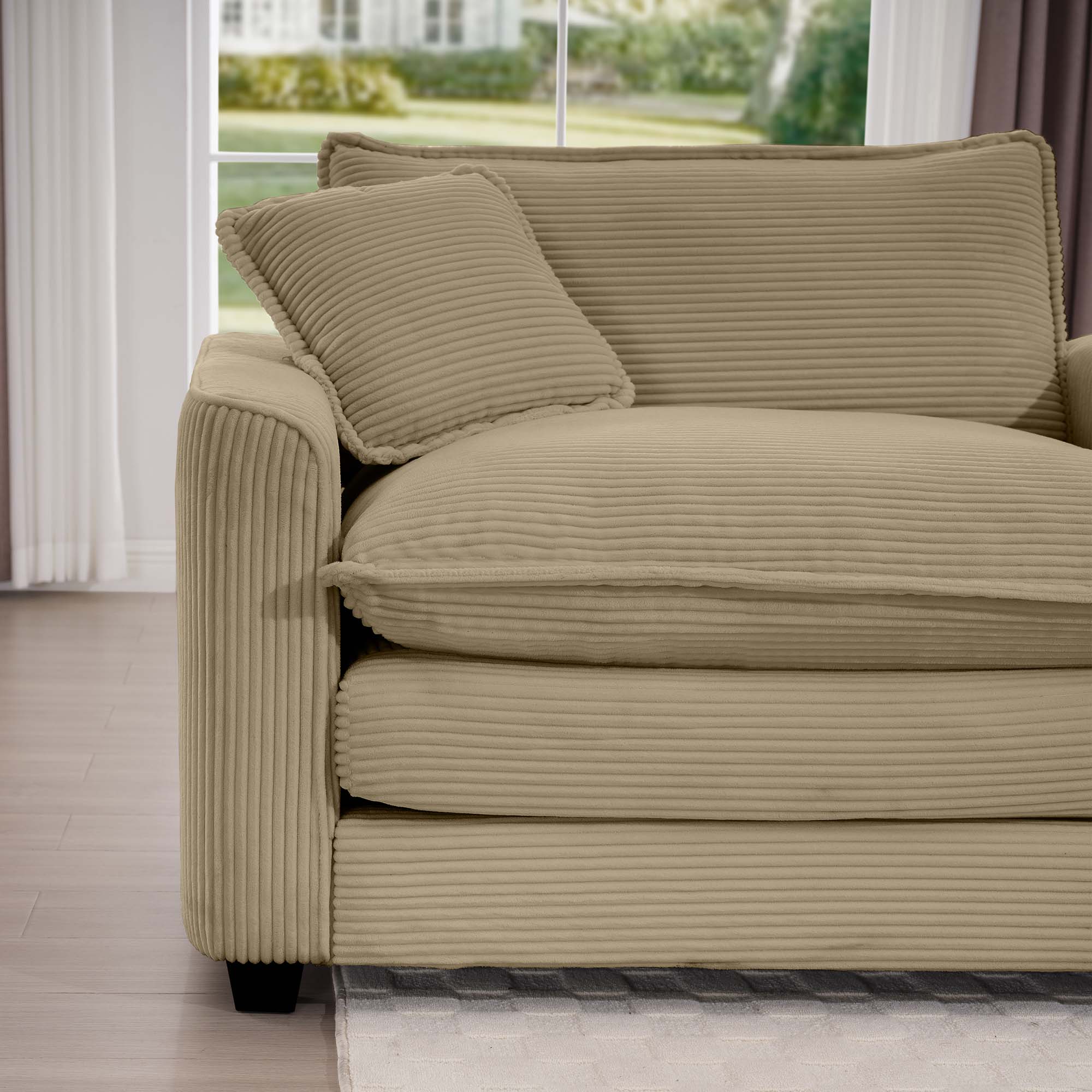 Corduroy Sofa - Modern Upholstered 4 Seater with Footstool